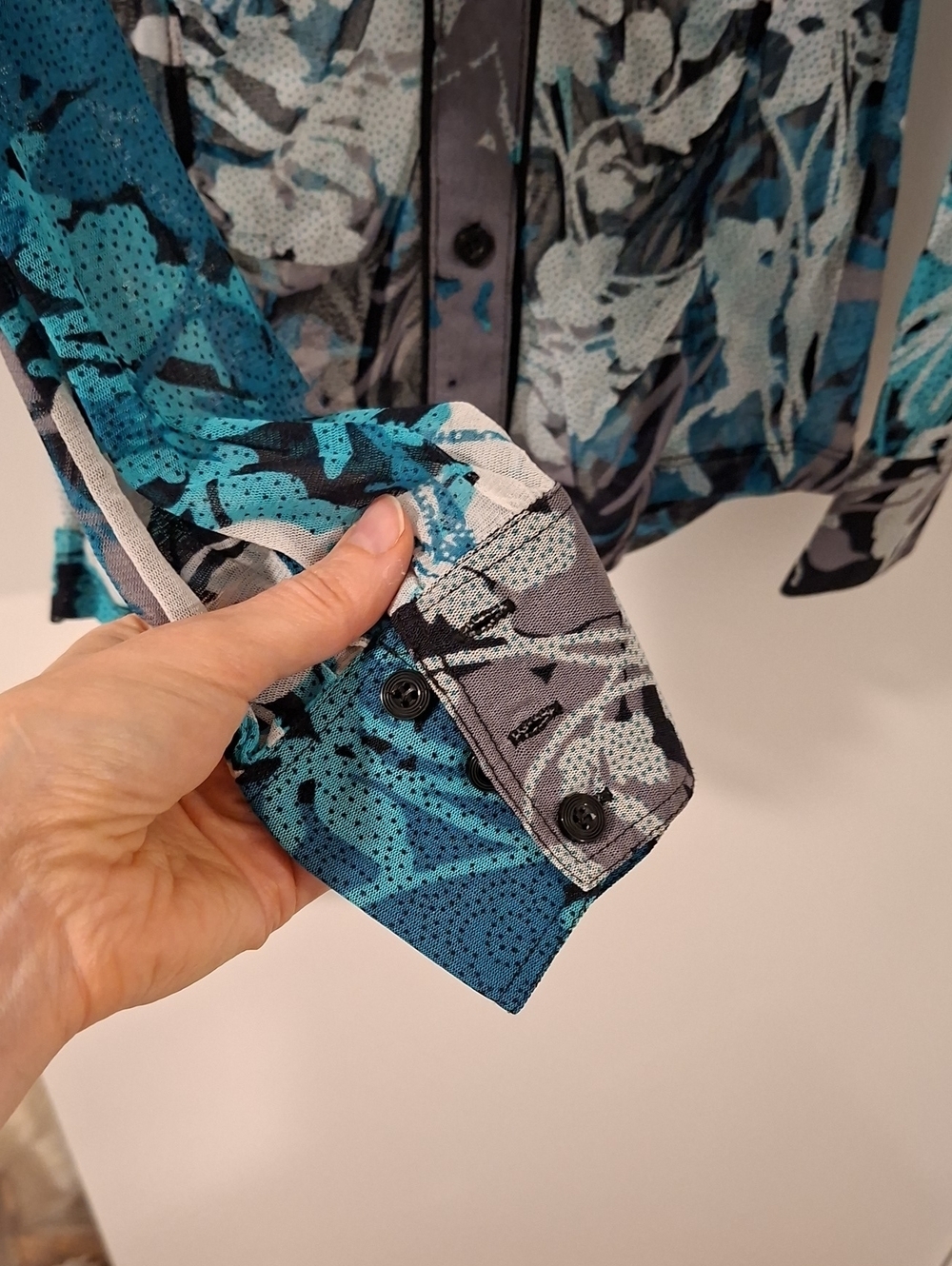 Mexx Y2K Sheer Teal, Black & White Floral Corset-style Button-up Shirt (Size S) - Picture 5 of 7
